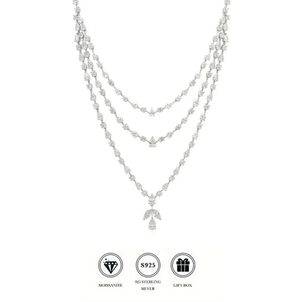 Multi-layer Pear Cut Moissanite Necklace S925 Sterling Silver Elegant Bridal Wedding Jewelry for Women multi-layer-pear-cut-moissanite-necklace-s925-sterling-silver-elegant-bridal-wedding-jewelry-for-women