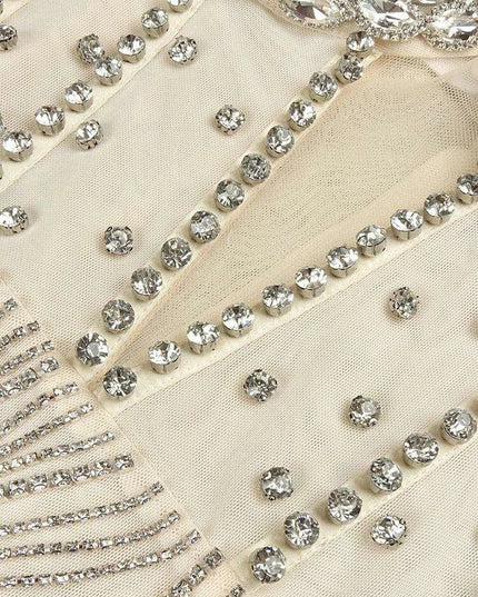 Radiant Crystal Embellished Sheath Dress - Chic Above Knee Gown for Weddings and Special Events