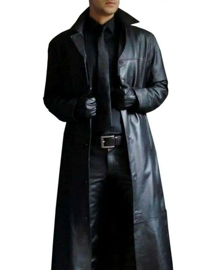 Men's Gothic Punk Black Faux Leather Trench Coat