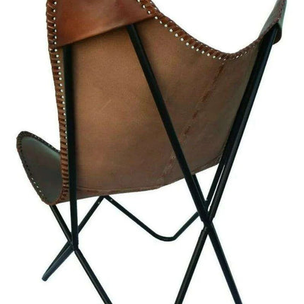 Chic Vintage Brown Leather Butterfly Lounge Chair: Stylish Sleeper for Home and Outdoor Comfort