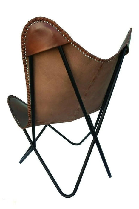 Chic Vintage Brown Leather Butterfly Lounge Chair: Stylish Sleeper for Home and Outdoor Comfort