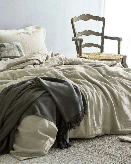 Luxurious French Linen Bedding Set - Enzyme Washed Four-Piece Collection