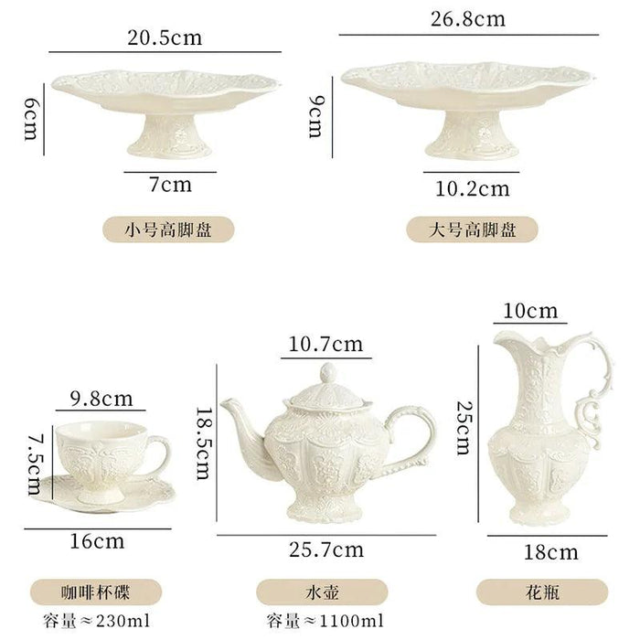 Sophisticated Palace Relief Ceramic Tea and Coffee Set for Connoisseurs