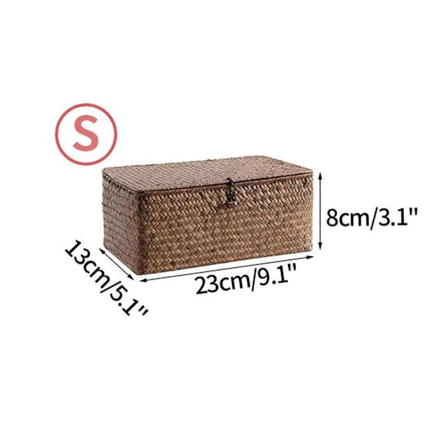 Woven Seagrass Storage Basket with Lid - Elegant and Functional Home Organizer