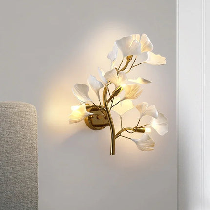 Ginkgo Leaf Wall Lamp | Nordic Luxury Sconce for Living Room & Bedroom