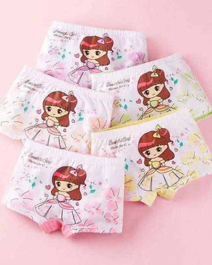 4 pcs Girls' Cotton Briefs Collection - Soft, Breathable & Playful Patterns for Kids