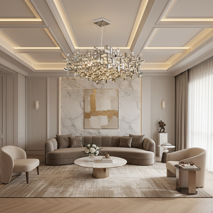 Modern LED Crystal Chandelier — Square & Linear, Custom Sizes