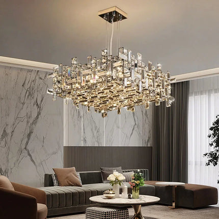 Modern LED Crystal Chandelier — Square & Linear, Custom Sizes