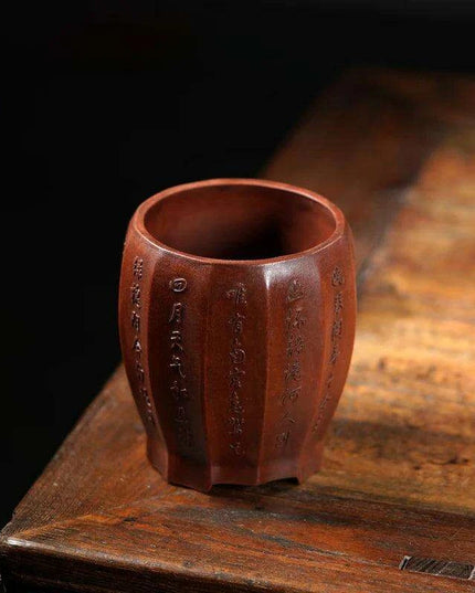 Vintage-Inspired Handcrafted Purple Sandstone Orchid Planter with Elegant Ribbed Detailing