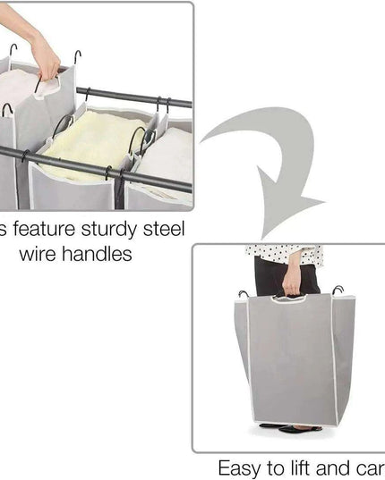 4-Section Portable Laundry Organizer with Waterproof Bags for Effortless Sorting