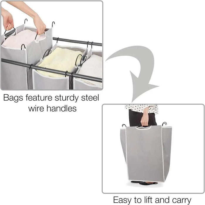 4-Section Portable Laundry Organizer with Waterproof Bags for Effortless Sorting