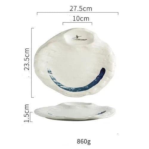 Exquisite Japanese Ceramic Handcrafted Irregular Dining Plate