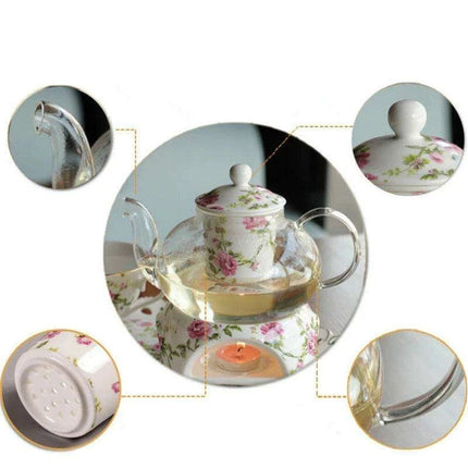 Elegant Glass Teapot & Porcelain Cup Set for Afternoon Tea - Perfect Gift for Home Celebrations