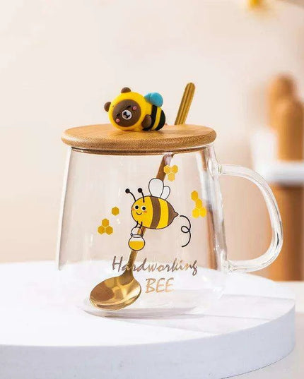 Adorable Bee-Themed Ceramic Cup with Lid – 400ml Whimsical Coffee & Tea Mug for Breakfast and Celebrations