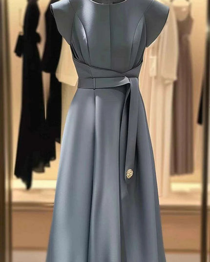 Chic A-Line Midi Dress with Lace Up Detail and Flying Sleeves for Women - Summer Office Wear F618