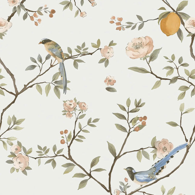 Floral Birds Peel and Stick Wallpaper — Removable, Waterproof, 44cm Wide