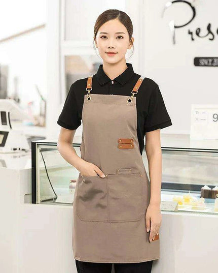 Chic Waterproof Apron for Culinary and Gardening Mastery - Adjustable Cotton-Linen Blend