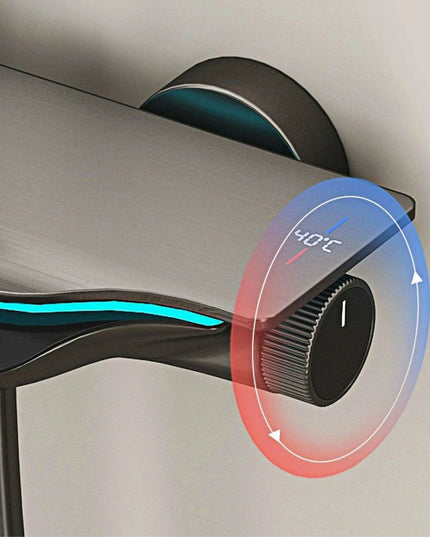 Elegant Gunmetal LED Shower System with Smart Temperature Management and Dual Control Features