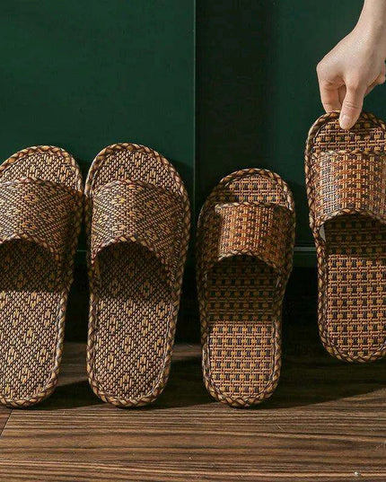 Unisex Comfortable Bamboo Woven Sandals - Non-Slip Rattan Grass Slippers for Spring and Summer