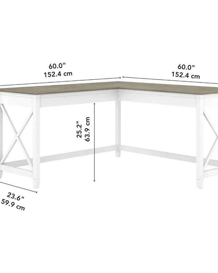 Charming 60-Inch L-Shaped Corner Desk with Rustic Weathered Finish for a Cozy Home Office