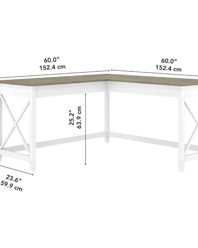 Charming 60-Inch L-Shaped Corner Desk with Rustic Weathered Finish for a Cozy Home Office