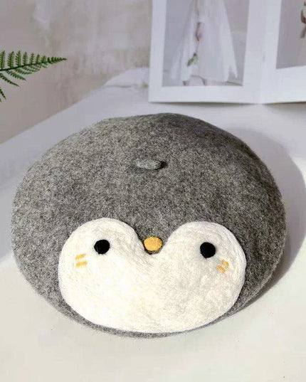 Charming Handcrafted Pumpkin Wool Beret with Leaf Embellishments for Fall and Winter Fashion