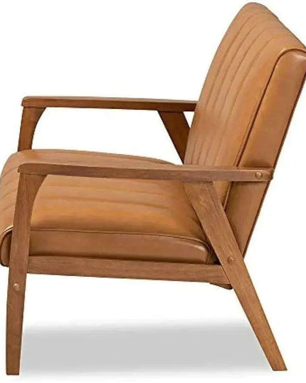 Nikko Tan Faux Leather Loveseat with Walnut Brown Finish - Chic Sofa for Modern Living Rooms