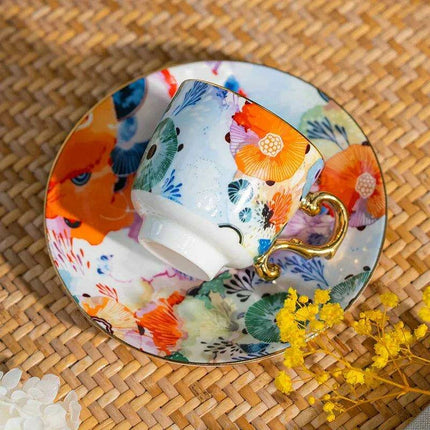 Sophisticated Marine-Inspired Italian Espresso and Tea Collection with Opulent Gold Handles