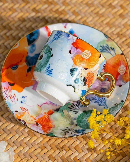 Sophisticated Marine-Inspired Italian Espresso and Tea Collection with Opulent Gold Handles