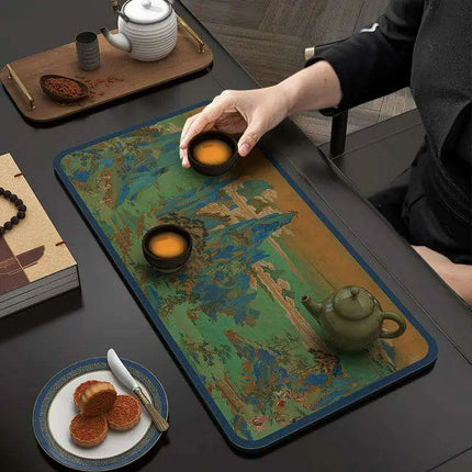 Tranquil Harmony Diatom Mud Tea Ceremony Mat - Elegant Absorbent Home Decor for Tea Aficionados