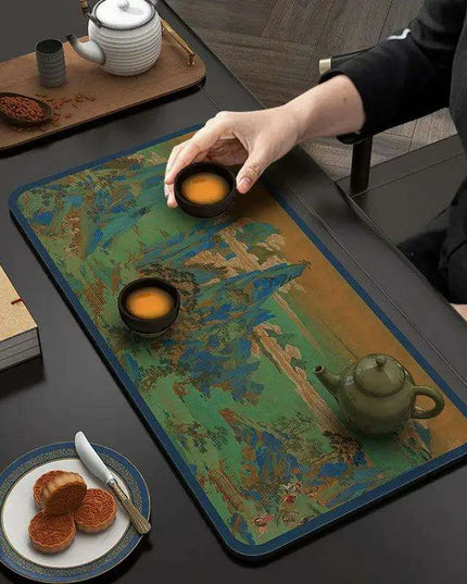 Tranquil Harmony Diatom Mud Tea Ceremony Mat - Elegant Absorbent Home Decor for Tea Aficionados