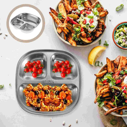 Sophisticated Stainless Steel Sectioned Plate for Gourmet Dining