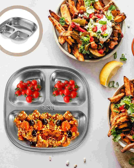 Sophisticated Stainless Steel Sectioned Plate for Gourmet Dining