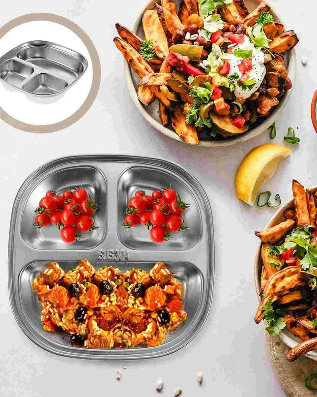 Sophisticated Stainless Steel Sectioned Plate for Gourmet Dining