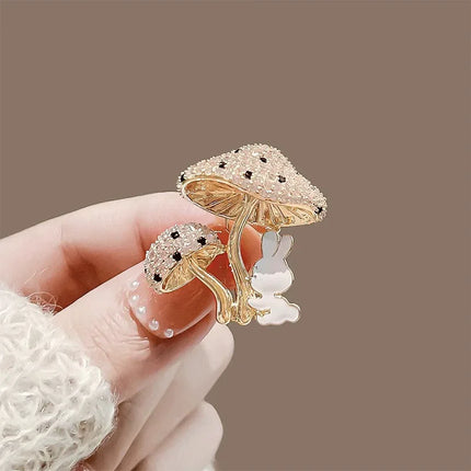 Mushroom and Rabbit Brooch Pin