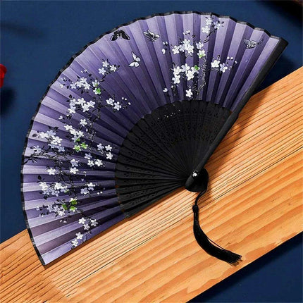 Charming Retro Silk Folding Fan - Exquisite Bamboo Craft for Dance and Home Elegance