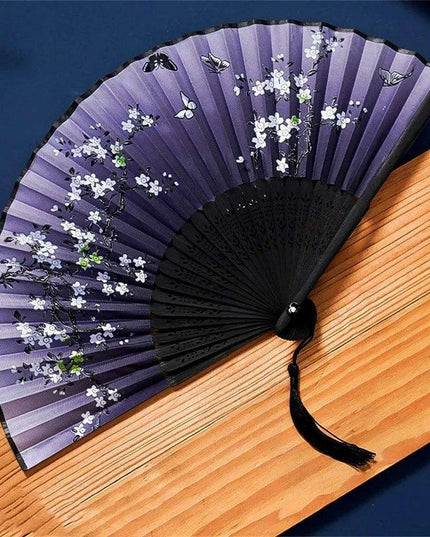 Charming Retro Silk Folding Fan - Exquisite Bamboo Craft for Dance and Home Elegance