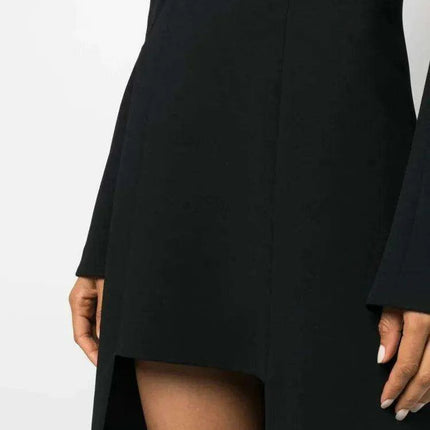 Full-Length Evening Gown with Flare Sleeves and Deep V-Neck