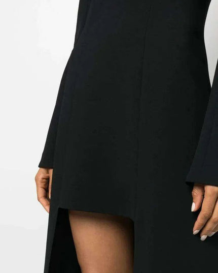 Full-Length Evening Gown with Flare Sleeves and Deep V-Neck