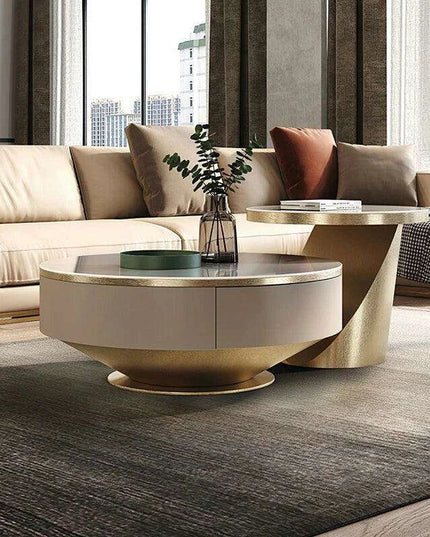 Sophisticated Round Coffee Table with Hidden Storage and Chic Design