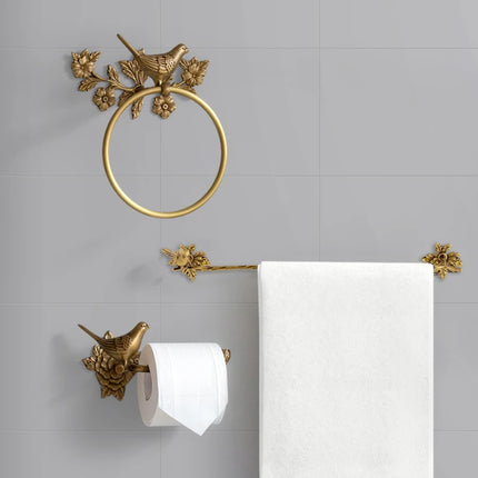 Retro Brass Bird Towel Ring | Perforation-Free Bathroom Wall Hook