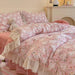 Korean Princess Floral Lace Ruffle Cotton Bedding Collection - Luxurious Single/Queen Duvet Cover, Sheet, and Pillowcase Set (3/4 Pieces)