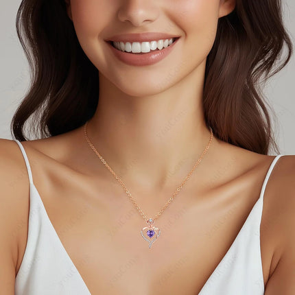 Tiffmet Rose Zircon Heart Pendant Necklace - Elegant Gift for Her