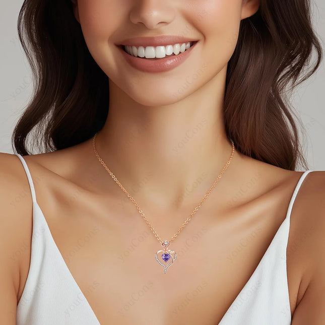 Tiffmet Rose Zircon Heart Pendant Necklace - Elegant Gift for Her