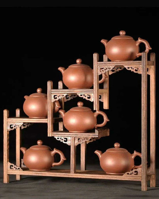 Handcrafted Wooden Display Stand for the Traditional Kung Fu Tea Ceremony