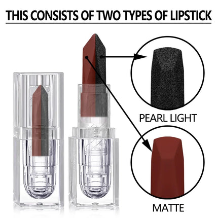 Two-Tone Black and Burgundy Glitter Lipstick, Long-Lasting Diamond-Cut Ombre Lip Tint