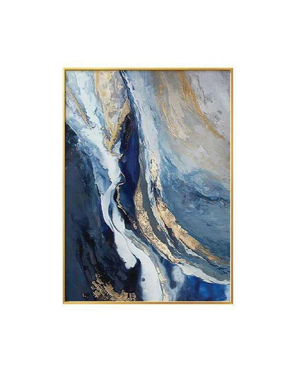 Tranquil Harmony: Blue and Gold Abstract Canvas Art Prints - Stylish Home Decor Piece