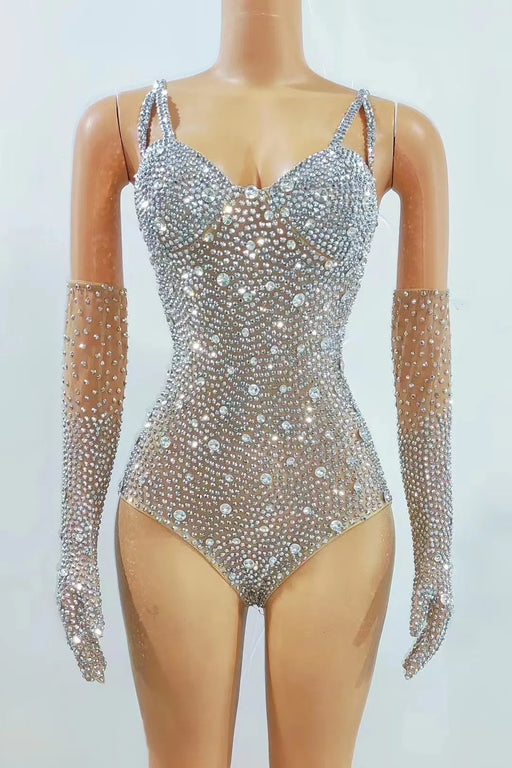 Shimmering Silver Stardust Bodycon Jumpsuit