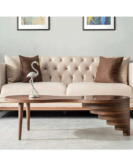 Stylish Walnut Veneer Coffee Table Collection with Chic Smoked Glass Top