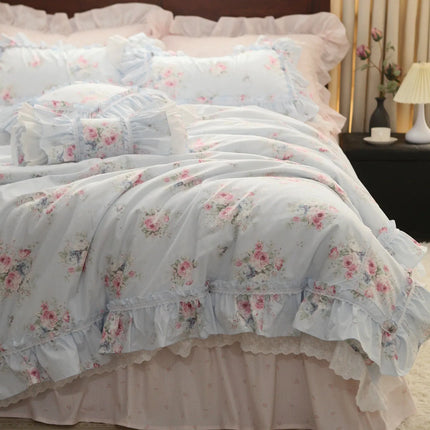 JullietteDream Romantic Lace Floral Duvet Cover Set with Ruffle Bed Sk